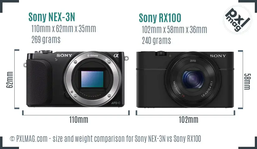 Sony NEX-3N vs Sony RX100 size comparison