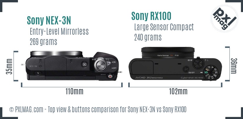 Sony NEX-3N vs Sony RX100 top view buttons comparison