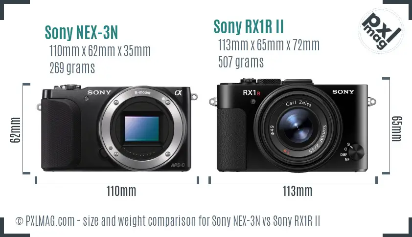 Sony NEX-3N vs Sony RX1R II size comparison