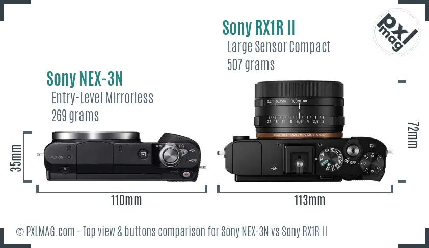 Sony NEX-3N vs Sony RX1R II top view buttons comparison