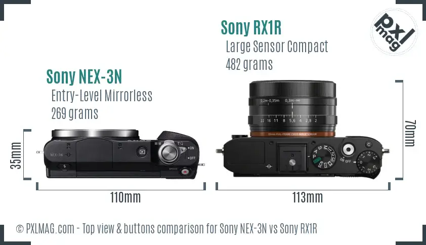 Sony NEX-3N vs Sony RX1R top view buttons comparison