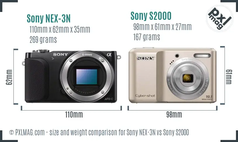 Sony NEX-3N vs Sony S2000 size comparison