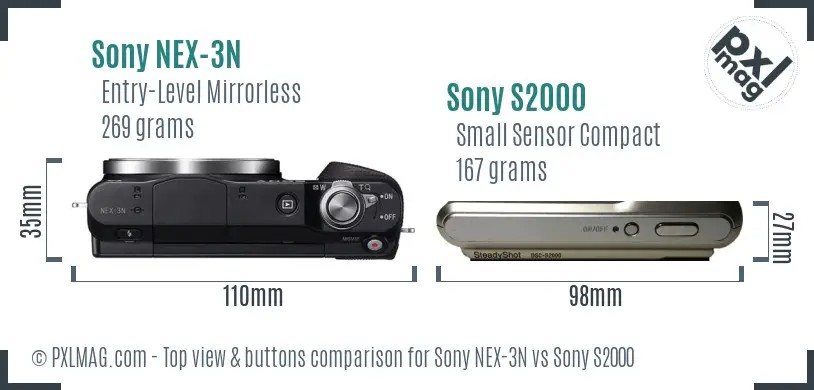 Sony NEX-3N vs Sony S2000 top view buttons comparison