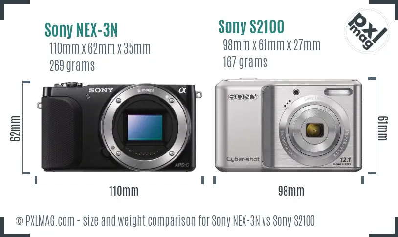 Sony NEX-3N vs Sony S2100 size comparison