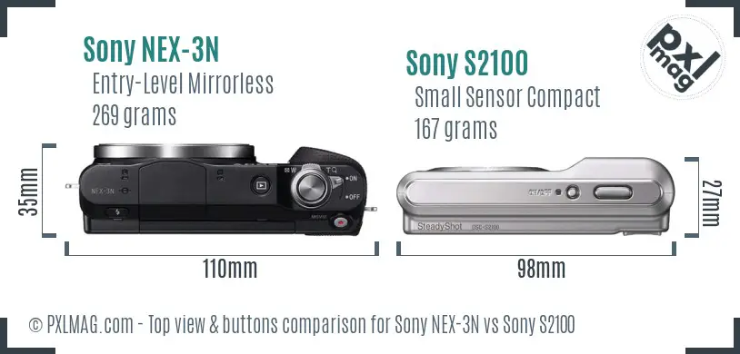 Sony NEX-3N vs Sony S2100 top view buttons comparison