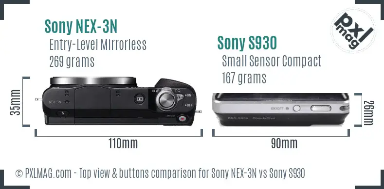 Sony NEX-3N vs Sony S930 top view buttons comparison