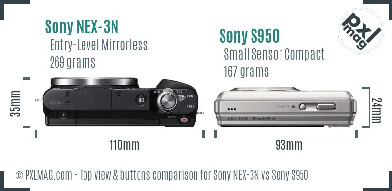 Sony NEX-3N vs Sony S950 top view buttons comparison