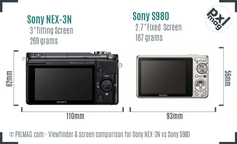 Sony NEX-3N vs Sony S980 Screen and Viewfinder comparison