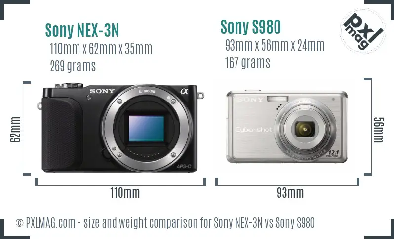 Sony NEX-3N vs Sony S980 size comparison