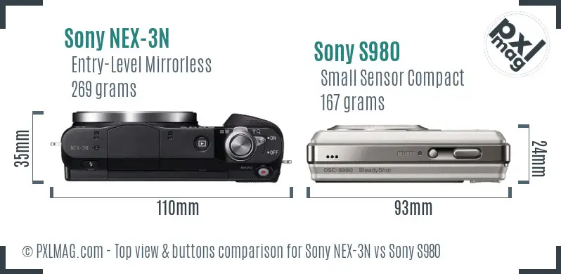 Sony NEX-3N vs Sony S980 top view buttons comparison