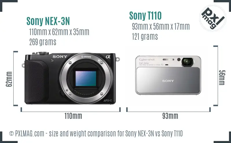 Sony NEX-3N vs Sony T110 size comparison