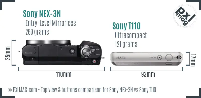Sony NEX-3N vs Sony T110 top view buttons comparison