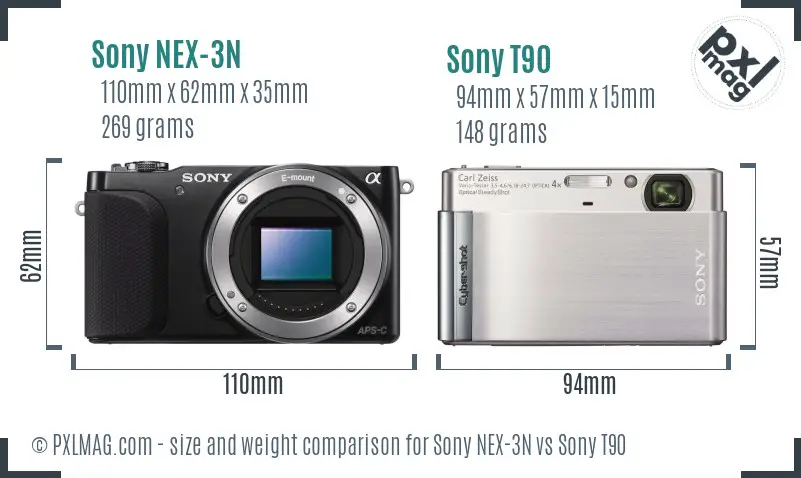 Sony NEX-3N vs Sony T90 size comparison