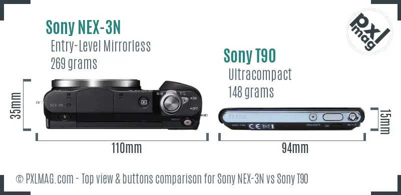 Sony NEX-3N vs Sony T90 top view buttons comparison