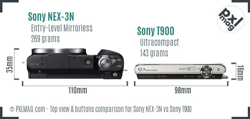 Sony NEX-3N vs Sony T900 top view buttons comparison