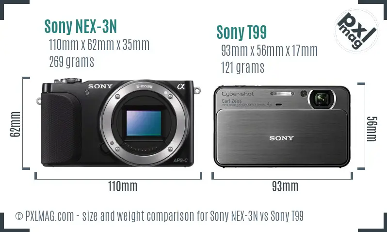 Sony NEX-3N vs Sony T99 size comparison