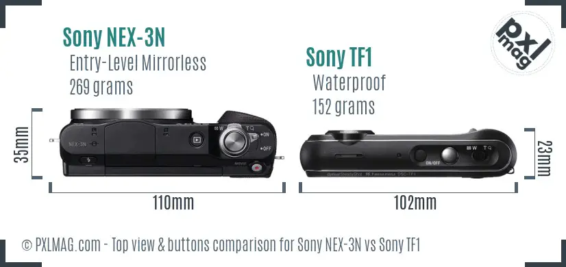 Sony NEX-3N vs Sony TF1 top view buttons comparison