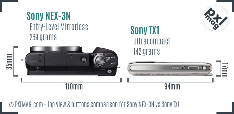Sony NEX-3N vs Sony TX1 top view buttons comparison