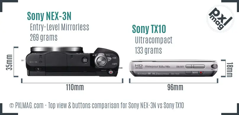 Sony NEX-3N vs Sony TX10 top view buttons comparison