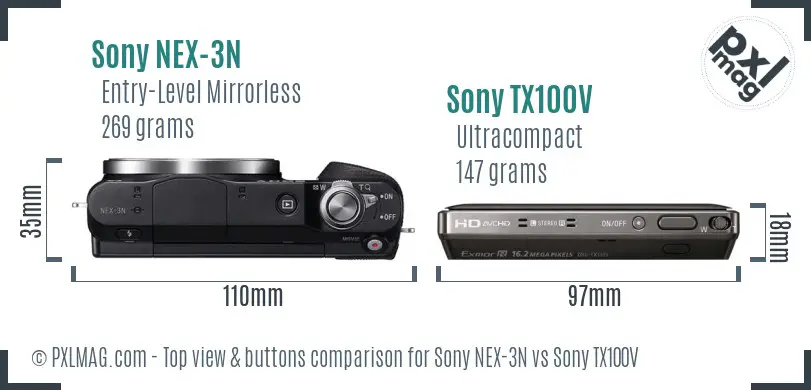 Sony NEX-3N vs Sony TX100V top view buttons comparison