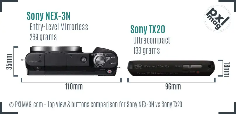 Sony NEX-3N vs Sony TX20 top view buttons comparison