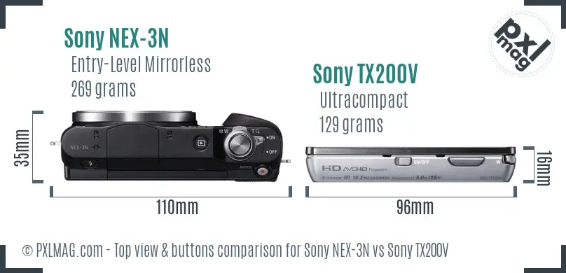 Sony NEX-3N vs Sony TX200V top view buttons comparison