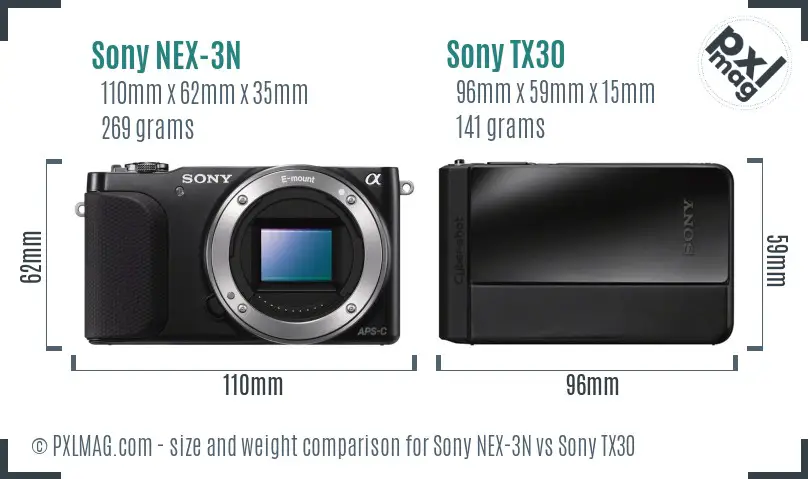 Sony NEX-3N vs Sony TX30 size comparison