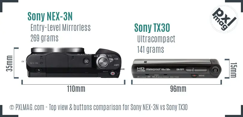 Sony NEX-3N vs Sony TX30 top view buttons comparison