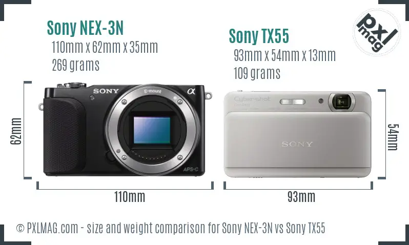 Sony NEX-3N vs Sony TX55 size comparison