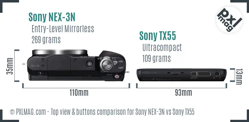 Sony NEX-3N vs Sony TX55 top view buttons comparison