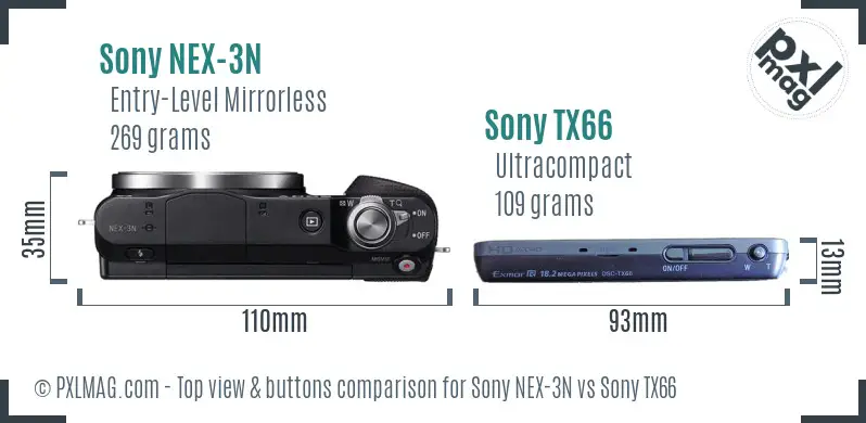 Sony NEX-3N vs Sony TX66 top view buttons comparison