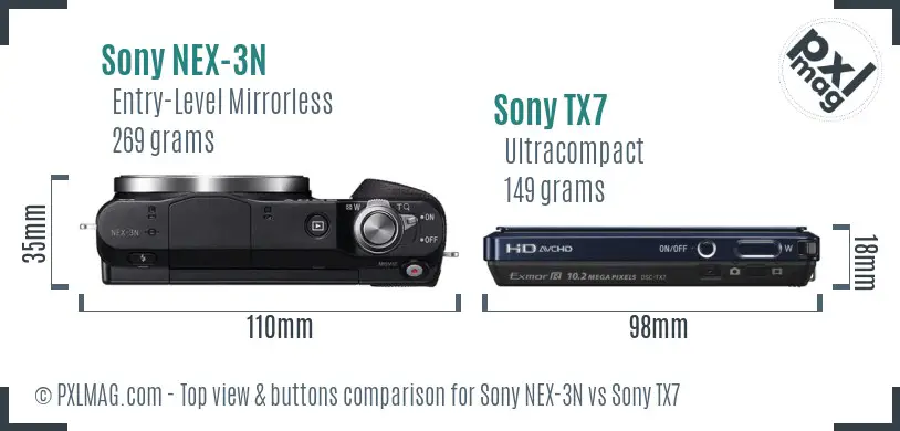 Sony NEX-3N vs Sony TX7 top view buttons comparison