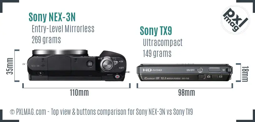 Sony NEX-3N vs Sony TX9 top view buttons comparison