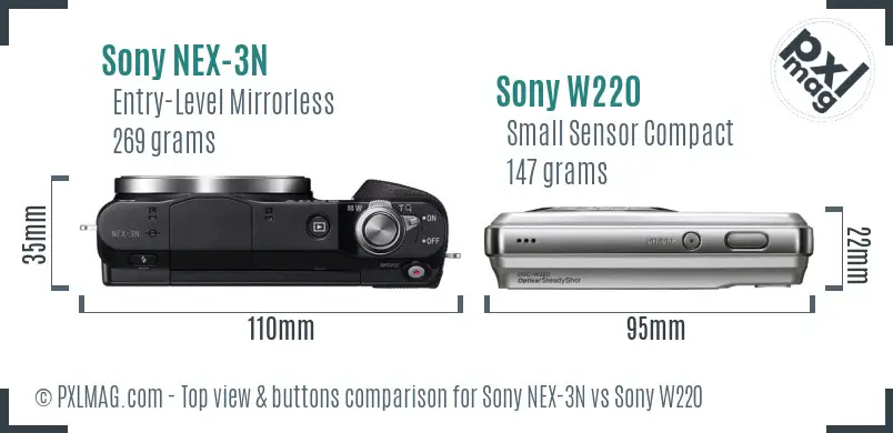 Sony NEX-3N vs Sony W220 top view buttons comparison