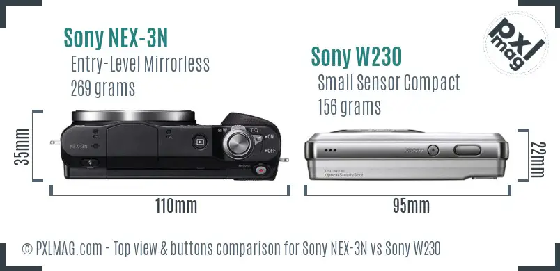 Sony NEX-3N vs Sony W230 top view buttons comparison