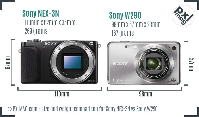 Sony NEX-3N vs Sony W290 size comparison