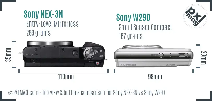 Sony NEX-3N vs Sony W290 top view buttons comparison
