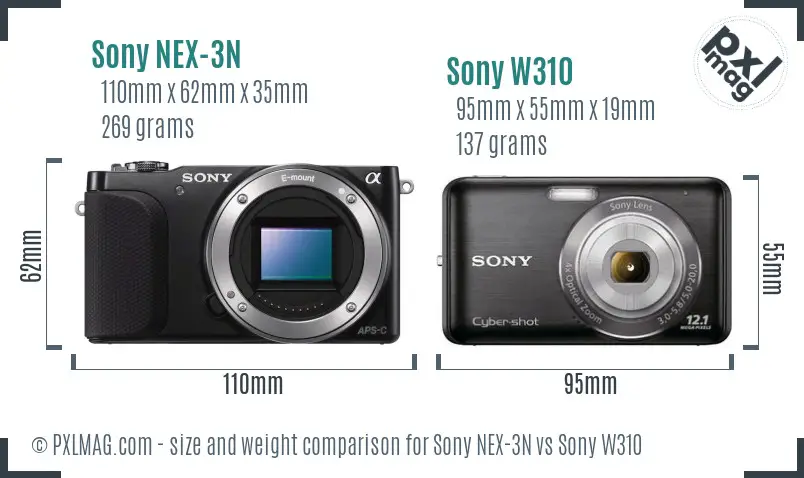Sony NEX-3N vs Sony W310 size comparison