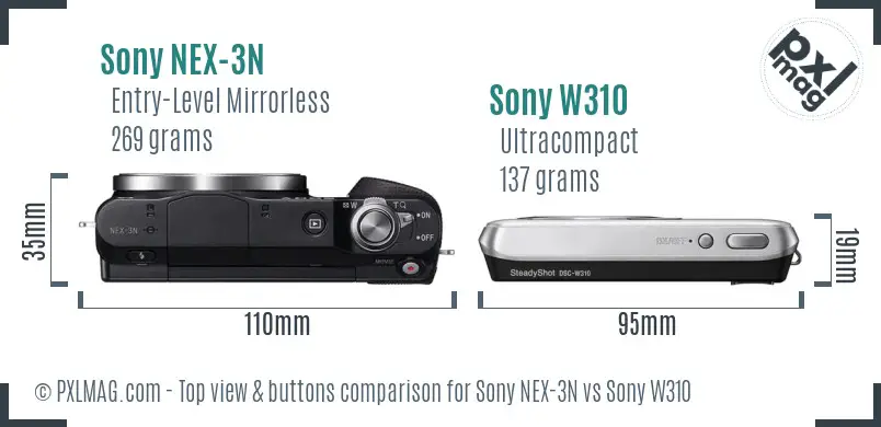 Sony NEX-3N vs Sony W310 top view buttons comparison