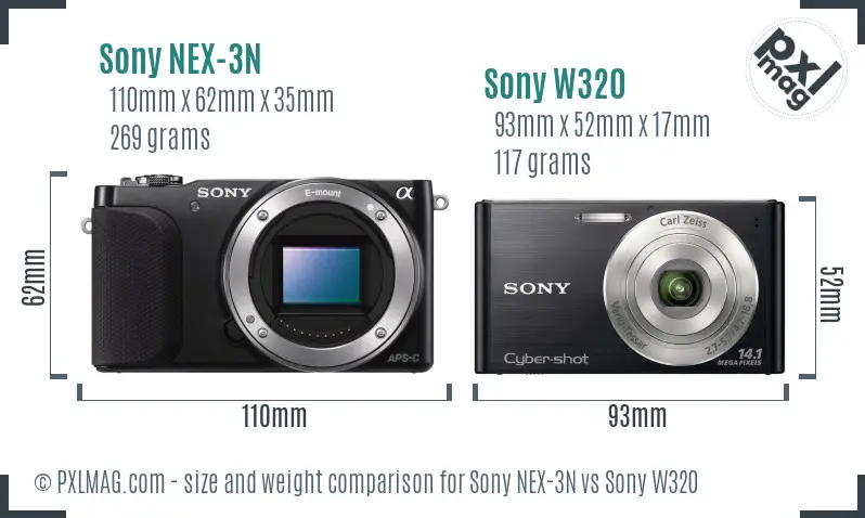 Sony NEX-3N vs Sony W320 size comparison