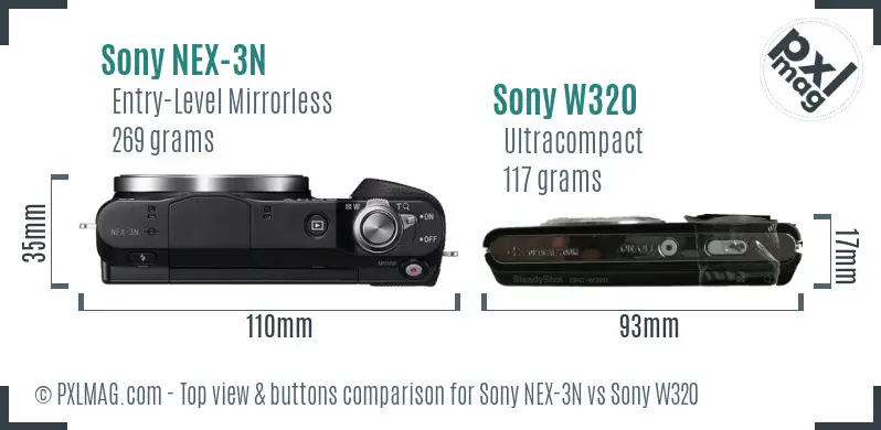 Sony NEX-3N vs Sony W320 top view buttons comparison