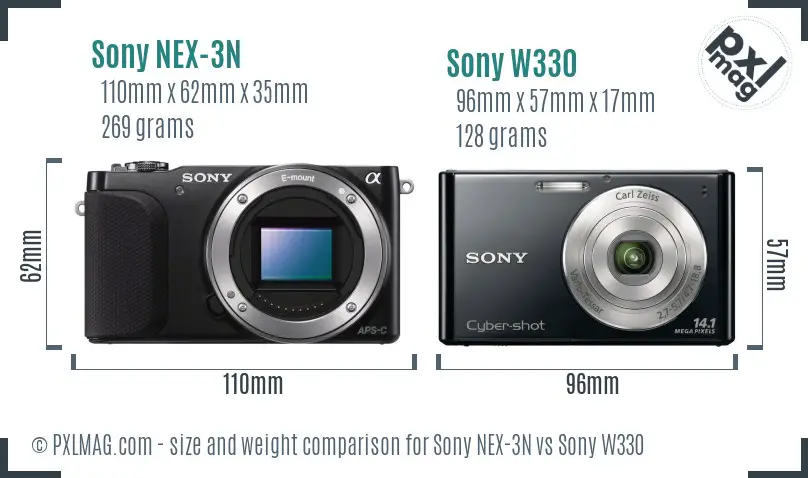 Sony NEX-3N vs Sony W330 size comparison