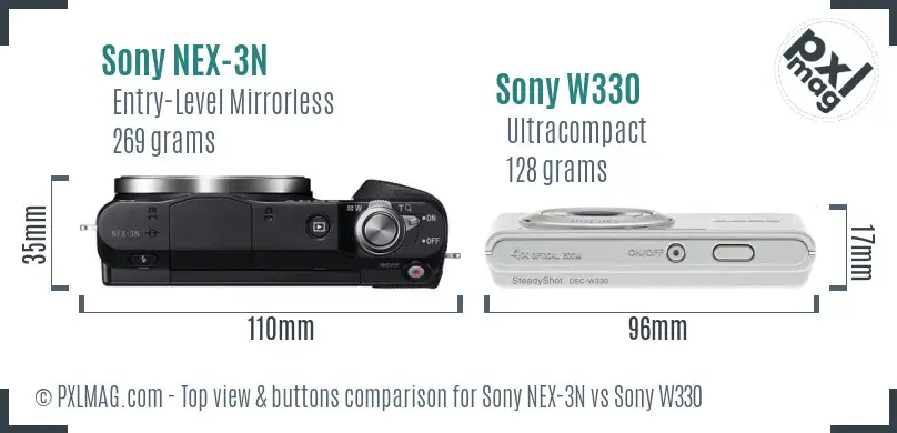 Sony NEX-3N vs Sony W330 top view buttons comparison