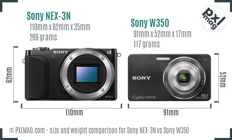 Sony NEX-3N vs Sony W350 size comparison