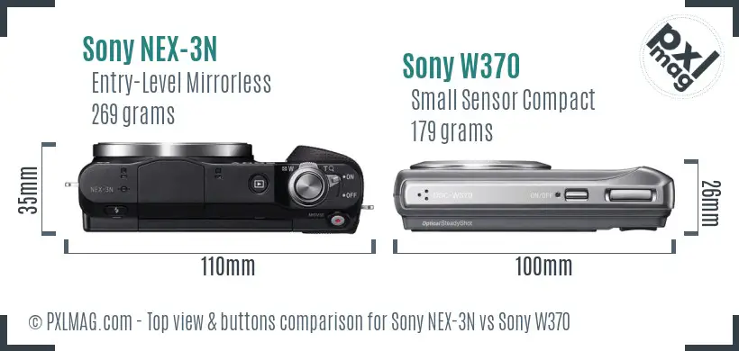 Sony NEX-3N vs Sony W370 top view buttons comparison