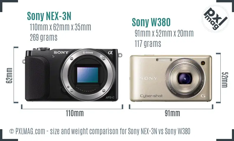 Sony NEX-3N vs Sony W380 size comparison