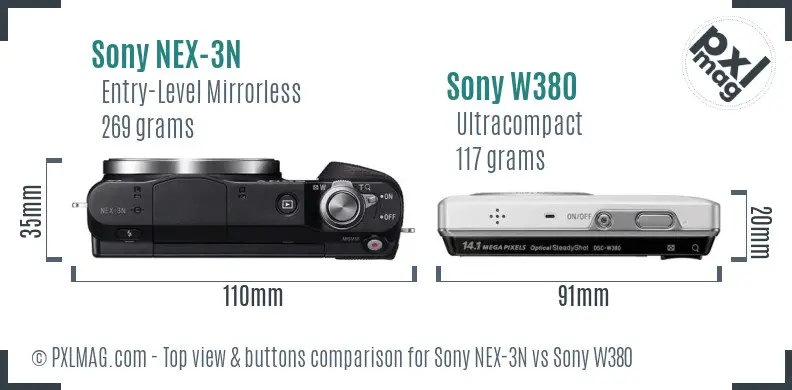 Sony NEX-3N vs Sony W380 top view buttons comparison