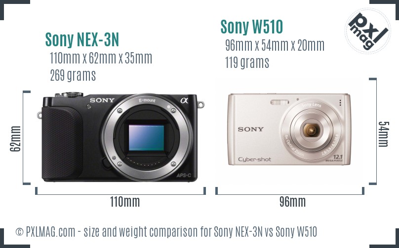 Sony NEX-3N vs Sony W510 size comparison