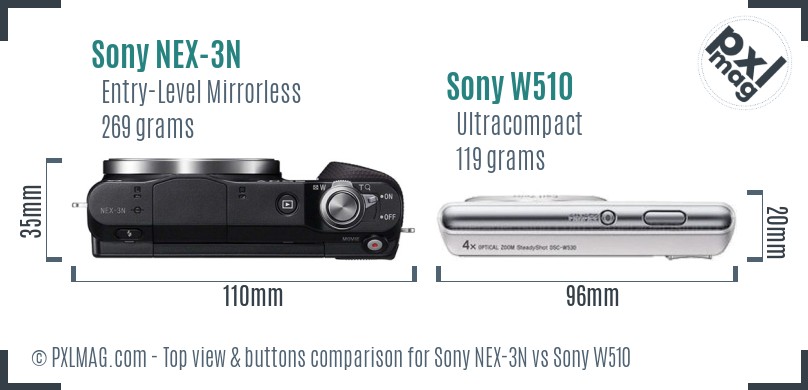 Sony NEX-3N vs Sony W510 top view buttons comparison