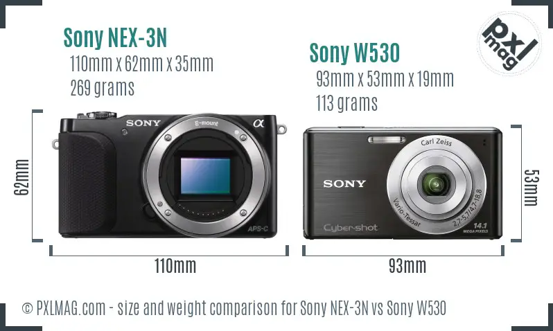 Sony NEX-3N vs Sony W530 size comparison